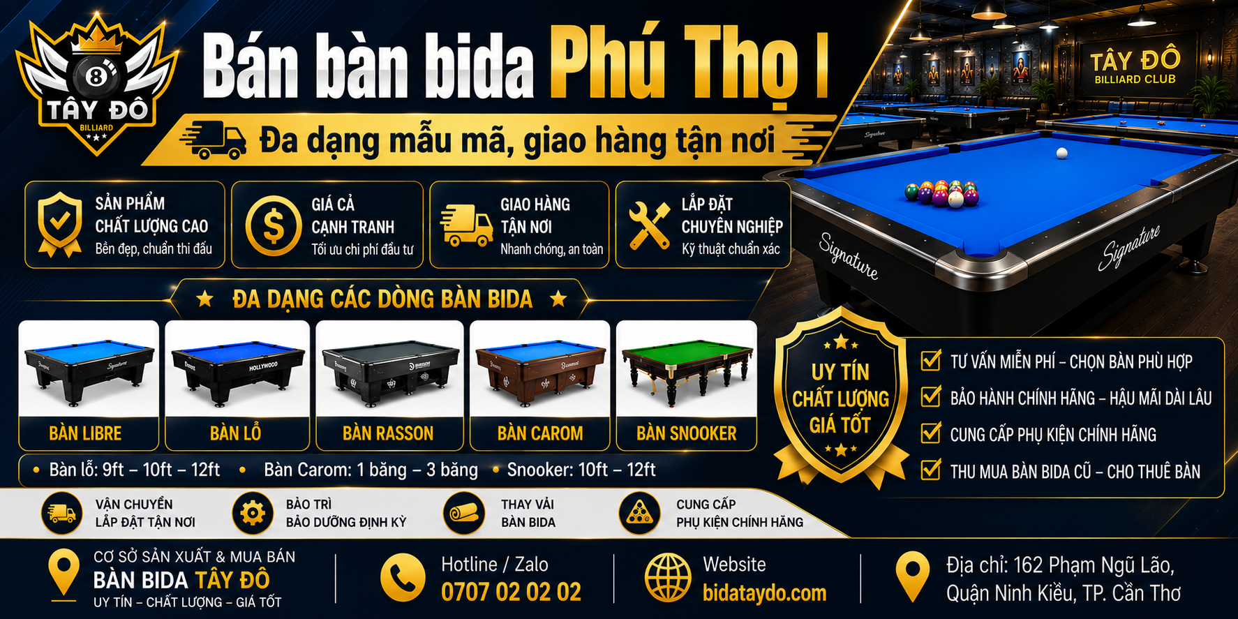 Bán bàn bida Phú Thọ